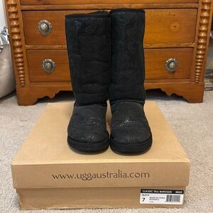 Classic Tall Black Ugg Boots with Baroque print